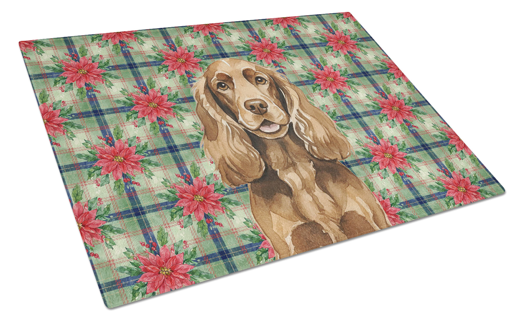 Liver English Cocker Spaniel Christmas PoinsettIas Cutting Board Tempered Glass Kitchen Cutting Surface, Heat Resistant Chopping, Non-Slip Feet, Food Prep & Serving