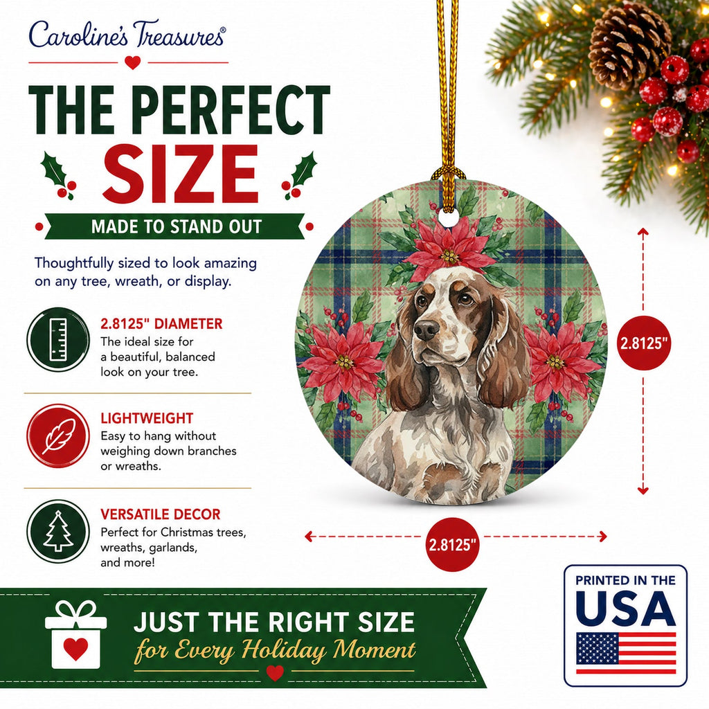 Liver Roan English Cocker Spaniel Christmas PoinsettIas Ceramic Ornament Christmas Tree Hanging Decorations for Home Christmas Holiday, Party, Gift, 3 in, Multicolor
