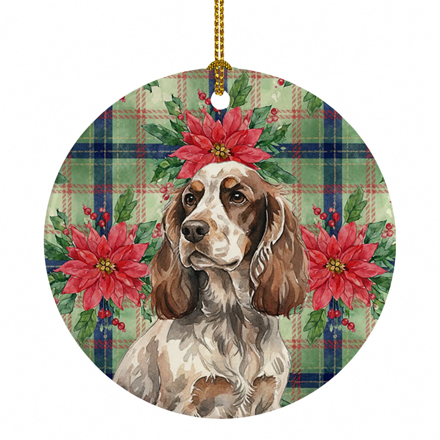 Liver Roan English Cocker Spaniel Christmas PoinsettIas Ceramic Ornament Christmas Tree Hanging Decorations for Home Christmas Holiday, Party, Gift, 3 in, Multicolor