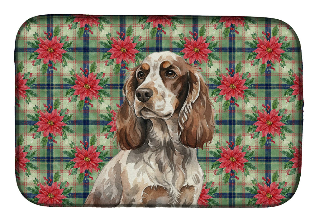 Liver Roan English Cocker Spaniel Christmas PoinsettIas Dish Drying Mat Absorbent Dish Drying Mat Pad for Kitchen Counter Dish Drainer Mat for Countertop, 14 x 21", Multicolor