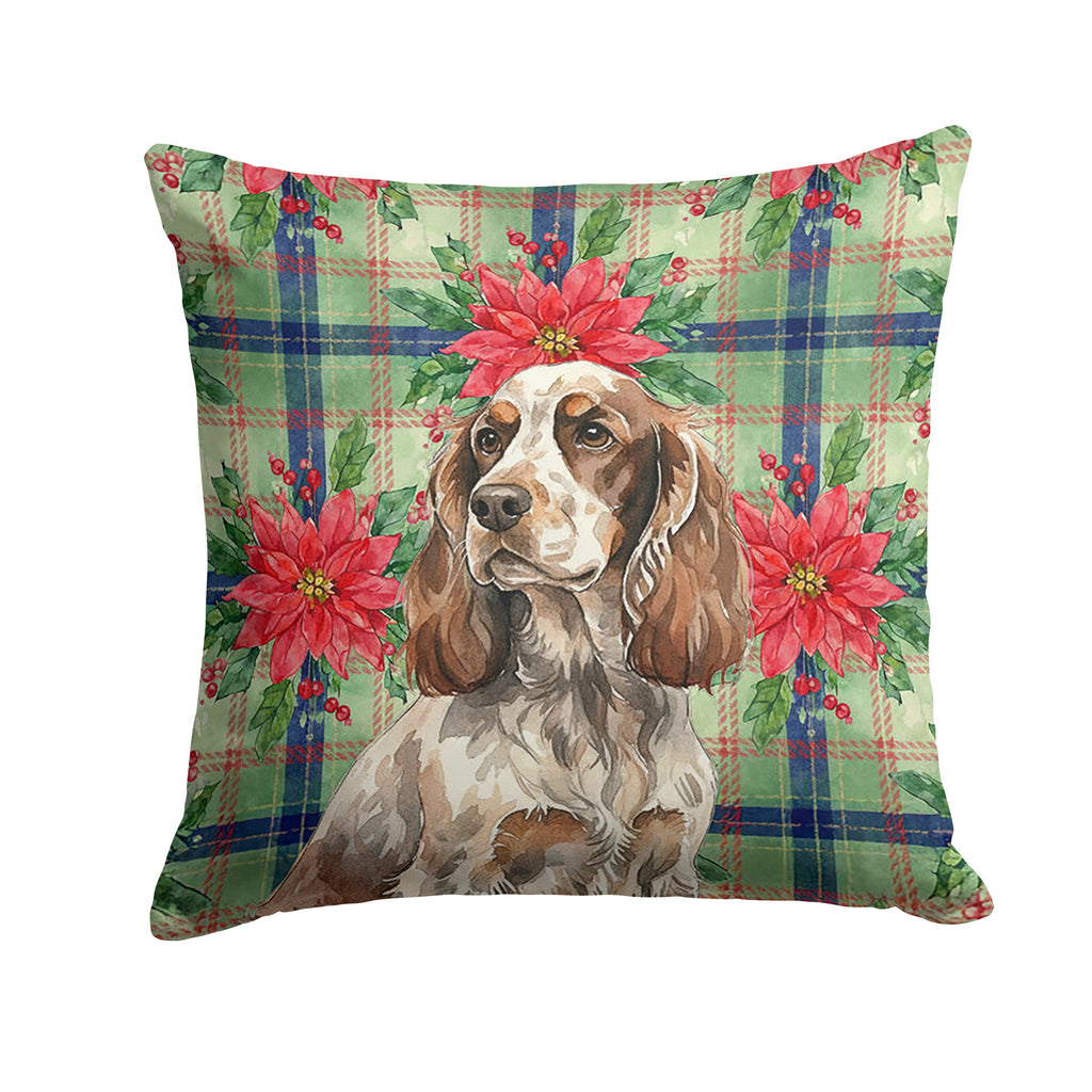 Liver Roan English Cocker Spaniel Christmas PoinsettIas Decorative Throw Pillow 14x14 Indoor Outdoor Accent Cushion, Fabric Cover with Insert for Sofa, Bed, Porch & Living Room