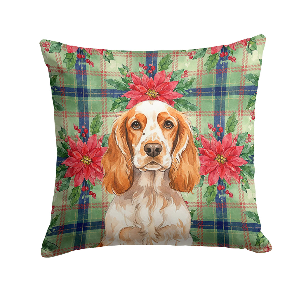 Orange Roan English Cocker Spaniel Christmas PoinsettIas Decorative Throw Pillow 14x14 Indoor Outdoor Accent Cushion, Fabric Cover with Insert for Sofa, Bed, Porch & Living Room