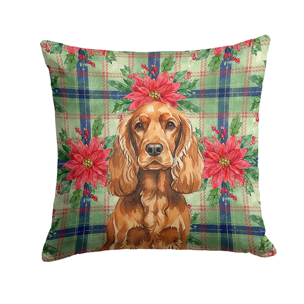 Red English Cocker Spaniel Christmas PoinsettIas Decorative Throw Pillow 14x14 Indoor Outdoor Accent Cushion, Fabric Cover with Insert for Sofa, Bed, Porch & Living Room