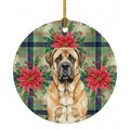 Apricot English Mastiff Christmas PoinsettIas Ceramic Ornament Christmas Tree Hanging Decorations for Home Christmas Holiday, Party, Gift, 3 in, Multicolor