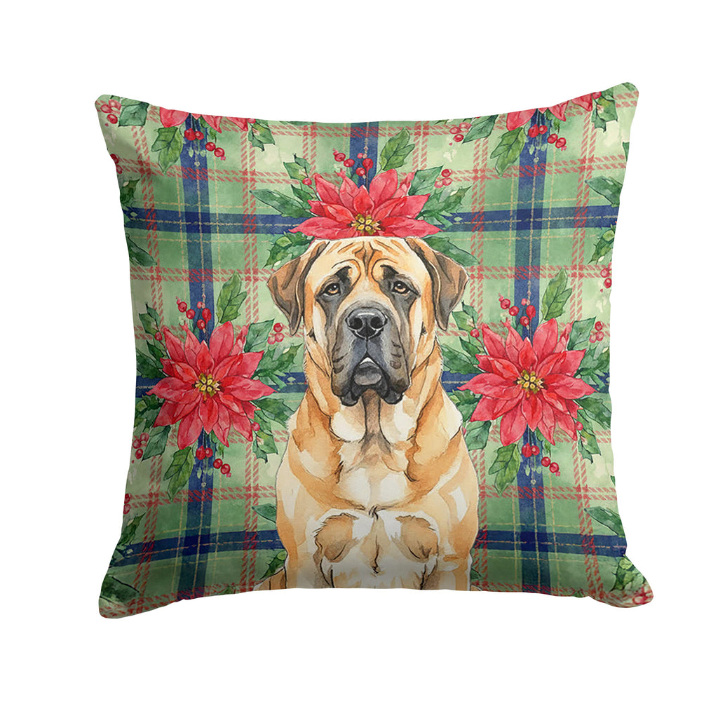 Apricot English Mastiff Christmas PoinsettIas Decorative Throw Pillow 14x14 Indoor Outdoor Accent Cushion, Fabric Cover with Insert for Sofa, Bed, Porch & Living Room