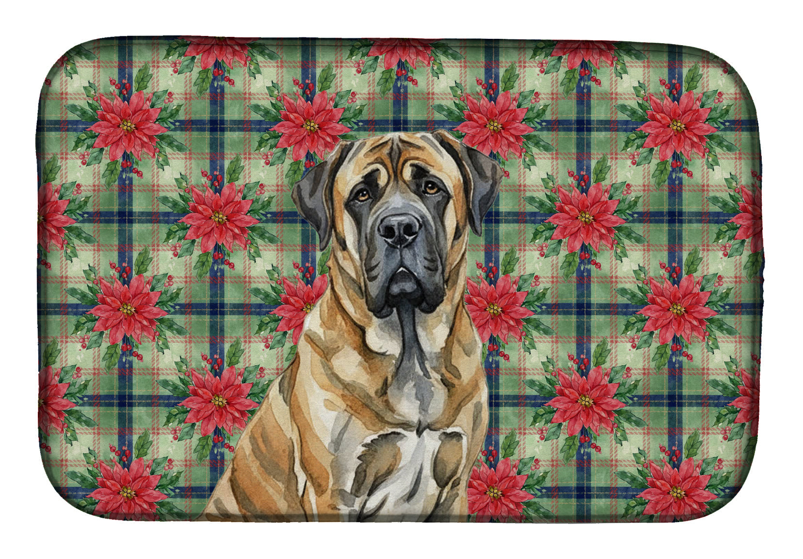 Brindle English Mastiff Christmas PoinsettIas Dish Drying Mat Absorbent Dish Drying Mat Pad for Kitchen Counter Dish Drainer Mat for Countertop, 14 x 21", Multicolor
