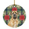Fawn English Mastiff Christmas PoinsettIas Ceramic Ornament Christmas Tree Hanging Decorations for Home Christmas Holiday, Party, Gift, 3 in, Multicolor