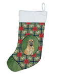 Fawn English Mastiff Christmas PoinsettIas Holiday Stocking Double-Sided Print, Polyester Suede,11x18, Made in USA