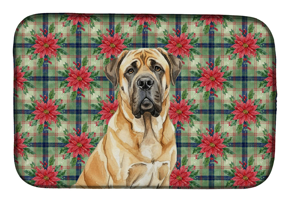 Fawn English Mastiff Christmas PoinsettIas Dish Drying Mat Absorbent Dish Drying Mat Pad for Kitchen Counter Dish Drainer Mat for Countertop, 14 x 21", Multicolor