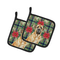 Fawn English Mastiff Christmas PoinsettIas Pot Holder Set of 2 Heat Resistant Quilted Hot Pads 7.5 x 7.5 Inch, Insulated Kitchen Trivets for Cooking & Baking