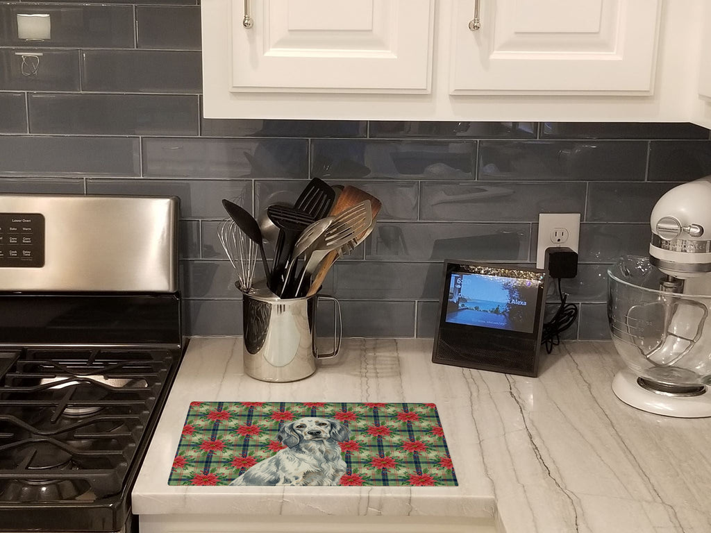 Blue Belton English Setter Christmas PoinsettIas Cutting Board Tempered Glass Kitchen Cutting Surface, Heat Resistant Chopping, Non-Slip Feet, Food Prep & Serving
