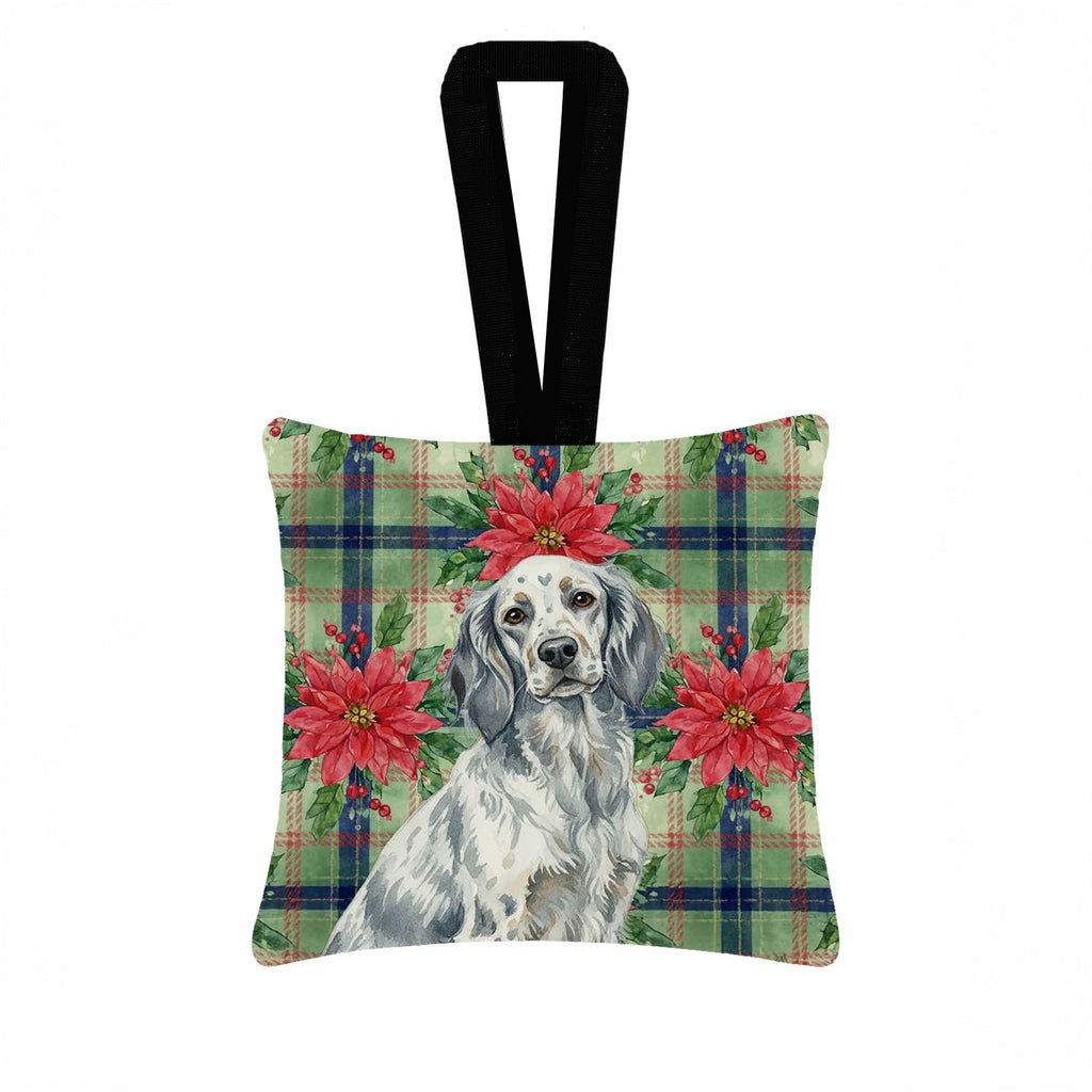 Blue Belton English Setter Christmas PoinsettIas Hanging Square Fabric Ornament 3.5 � 3.5 Decorative Door-Knob & Tree Hanger, Soft Fabric