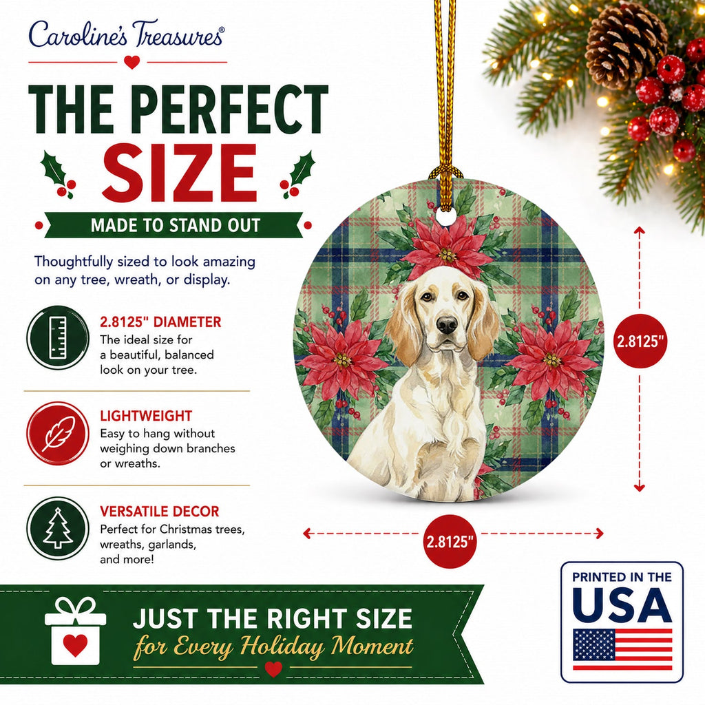 Lemon Belton English Setter Christmas PoinsettIas Ceramic Ornament Christmas Tree Hanging Decorations for Home Christmas Holiday, Party, Gift, 3 in, Multicolor