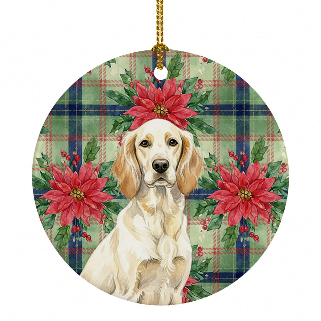 Lemon Belton English Setter Christmas PoinsettIas Ceramic Ornament Christmas Tree Hanging Decorations for Home Christmas Holiday, Party, Gift, 3 in, Multicolor