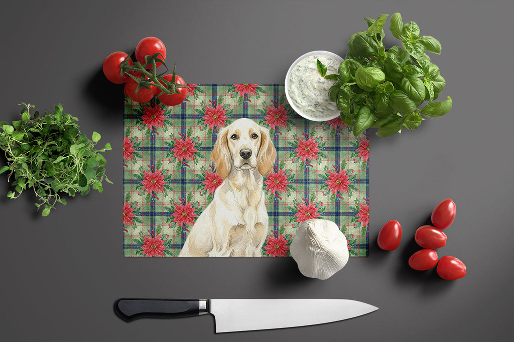 Lemon Belton English Setter Christmas PoinsettIas Cutting Board Tempered Glass Kitchen Cutting Surface, Heat Resistant Chopping, Non-Slip Feet, Food Prep & Serving