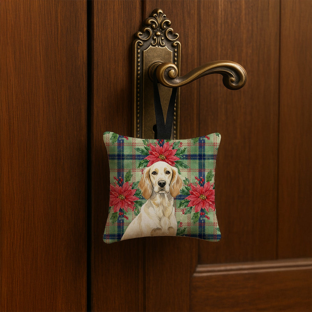 Lemon Belton English Setter Christmas PoinsettIas Hanging Square Fabric Ornament 3.5 � 3.5 Decorative Door-Knob & Tree Hanger, Soft Fabric