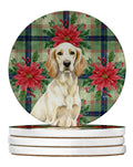 Lemon Belton English Setter Christmas PoinsettIas Large Sandstone Coasters Pack of 4 Absorbent Round Coasters Decor Gifts for Men or Women, 4 in, Multicolor
