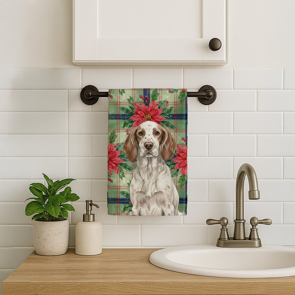 Liver Belton English Setter Christmas PoinsettIas Kitchen Towel Velour Plush Front and Cotton Loop Back Machine Washable