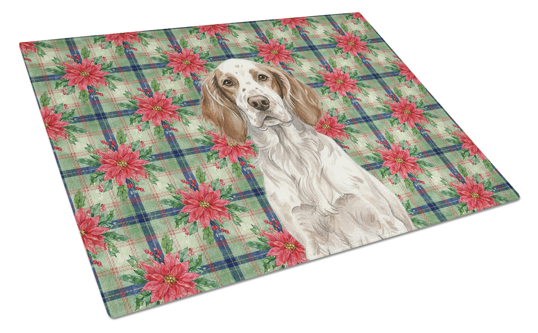 Liver Belton English Setter Christmas PoinsettIas Cutting Board Tempered Glass Kitchen Cutting Surface, Heat Resistant Chopping, Non-Slip Feet, Food Prep & Serving