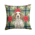 Liver Belton English Setter Christmas PoinsettIas Decorative Throw Pillow 18x18 Indoor Outdoor Accent Cushion, Fabric Cover with Insert for Sofa, Bed, Porch & Living Room