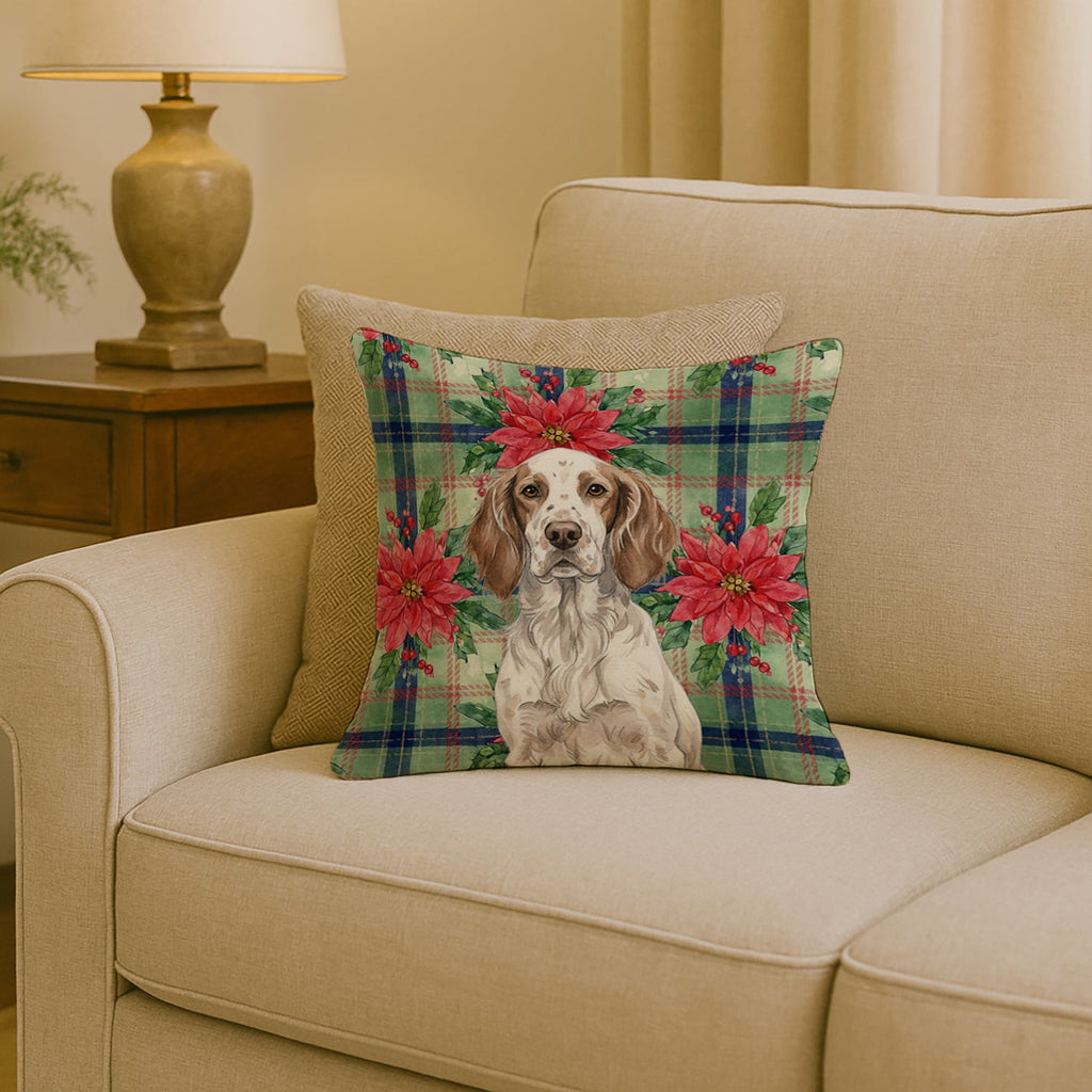 Liver Belton English Setter Christmas PoinsettIas Decorative Throw Pillow 18x18 Indoor Outdoor Accent Cushion, Fabric Cover with Insert for Sofa, Bed, Porch & Living Room