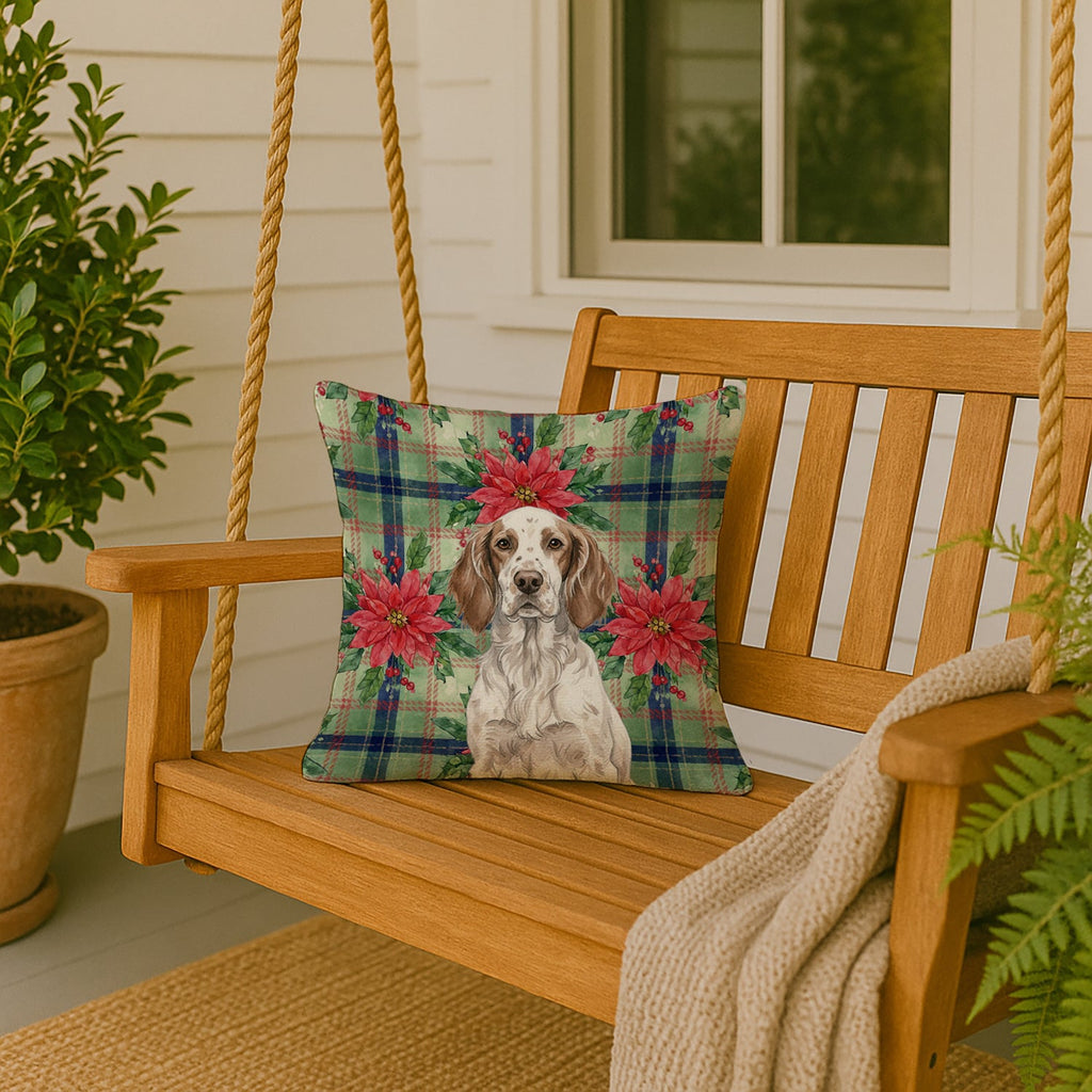 Liver Belton English Setter Christmas PoinsettIas Decorative Throw Pillow 18x18 Indoor Outdoor Accent Cushion, Fabric Cover with Insert for Sofa, Bed, Porch & Living Room