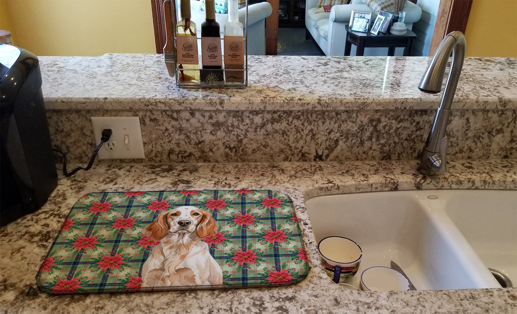 Orange Belton English Setter Christmas PoinsettIas Dish Drying Mat Absorbent Dish Drying Mat Pad for Kitchen Counter Dish Drainer Mat for Countertop, 14 x 21", Multicolor