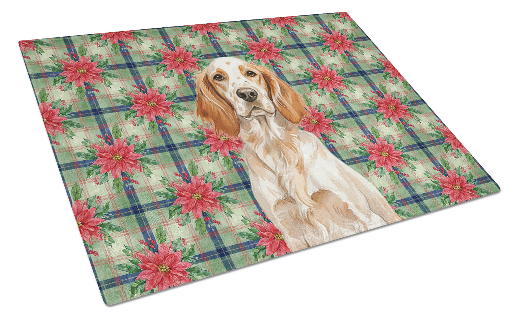 Orange Belton English Setter Christmas PoinsettIas Cutting Board Tempered Glass Kitchen Cutting Surface, Heat Resistant Chopping, Non-Slip Feet, Food Prep & Serving
