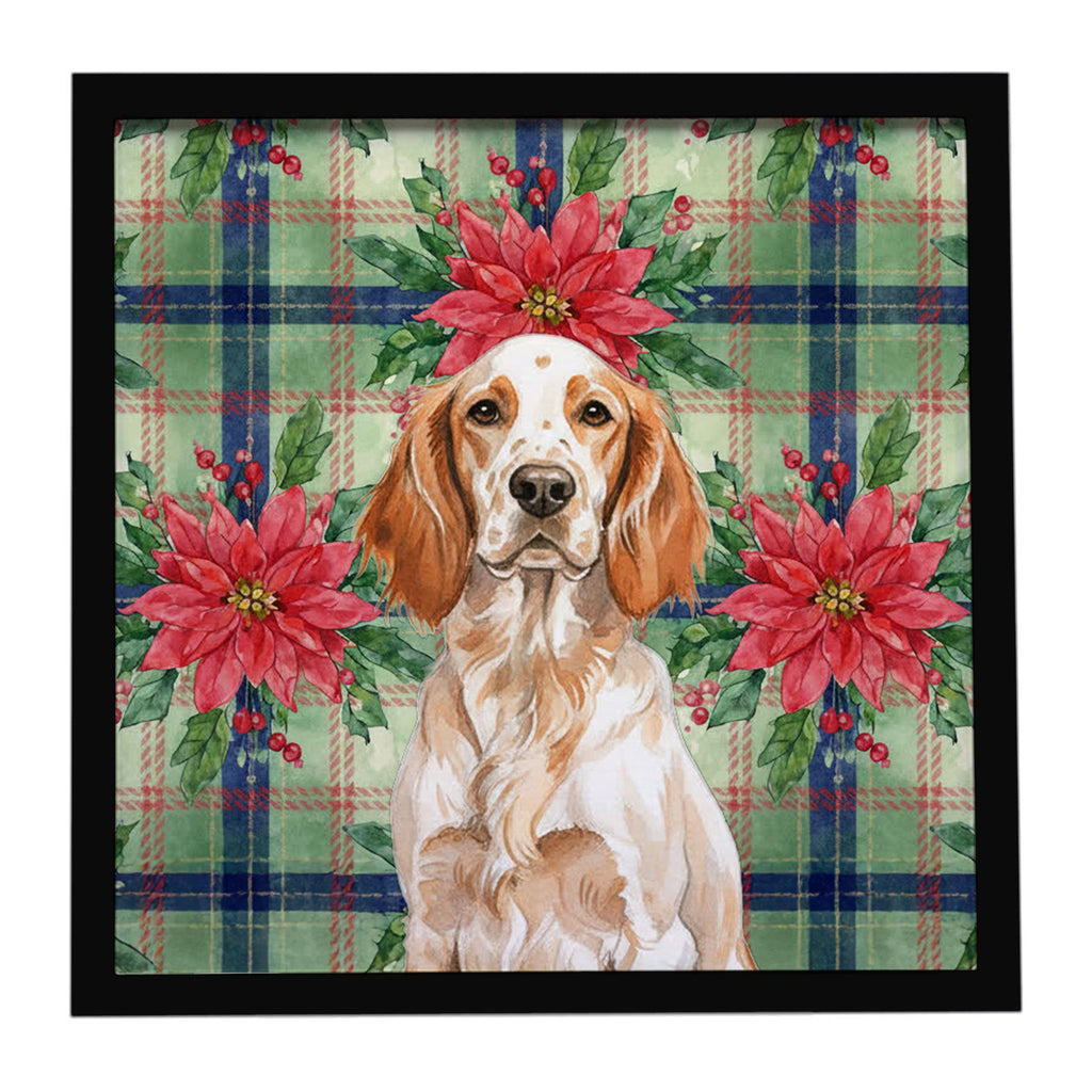 Orange Belton English Setter Christmas PoinsettIas Framed Metal Print Bathroom, Kitchen, Office, Home Decor Wall Art Ready to Hang, Square, 8X8