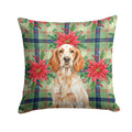 Orange Belton English Setter Christmas PoinsettIas Decorative Throw Pillow 14x14 Indoor Outdoor Accent Cushion, Fabric Cover with Insert for Sofa, Bed, Porch & Living Room