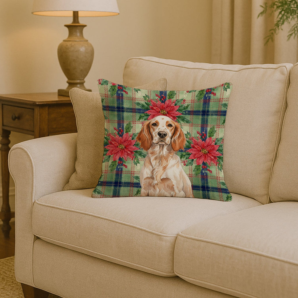 Orange Belton English Setter Christmas PoinsettIas Decorative Throw Pillow 14x14 Indoor Outdoor Accent Cushion, Fabric Cover with Insert for Sofa, Bed, Porch & Living Room