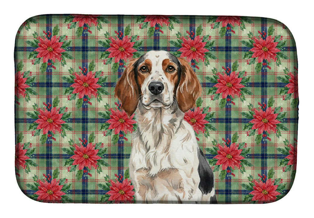 Tricolor English Setter Christmas PoinsettIas Dish Drying Mat Absorbent Dish Drying Mat Pad for Kitchen Counter Dish Drainer Mat for Countertop, 14 x 21", Multicolor