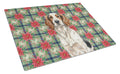 Tricolor English Setter Christmas PoinsettIas Cutting Board Tempered Glass Kitchen Cutting Surface, Heat Resistant Chopping, Non-Slip Feet, Food Prep & Serving