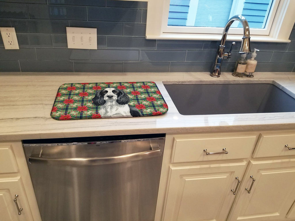 Black and White English Springer Spaniel Christmas PoinsettIas Dish Drying Mat Absorbent Dish Drying Mat Pad for Kitchen Counter Dish Drainer Mat for Countertop, 14 x 21", Multicolor