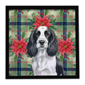 Black and White English Springer Spaniel Christmas PoinsettIas Framed Metal Print Bathroom, Kitchen, Office, Home Decor Wall Art Ready to Hang, Square, 8X8