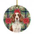 Liver and White English Springer Spaniel Christmas PoinsettIas Ceramic Ornament Christmas Tree Hanging Decorations for Home Christmas Holiday, Party, Gift, 3 in, Multicolor