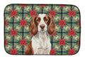 Liver and White English Springer Spaniel Christmas PoinsettIas Dish Drying Mat Absorbent Dish Drying Mat Pad for Kitchen Counter Dish Drainer Mat for Countertop, 14 x 21", Multicolor