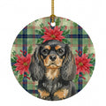 Black and Tan English Toy Spaniel Christmas PoinsettIas Ceramic Ornament Christmas Tree Hanging Decorations for Home Christmas Holiday, Party, Gift, 3 in, Multicolor