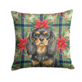 Black and Tan English Toy Spaniel Christmas PoinsettIas Decorative Throw Pillow 18x18 Indoor Outdoor Accent Cushion, Fabric Cover with Insert for Sofa, Bed, Porch & Living Room