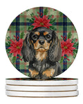 Black and Tan English Toy Spaniel Christmas PoinsettIas Large Sandstone Coasters Pack of 4 Absorbent Round Coasters Decor Gifts for Men or Women, 4 in, Multicolor