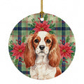 Blenheim English Toy Spaniel Christmas PoinsettIas Ceramic Ornament Christmas Tree Hanging Decorations for Home Christmas Holiday, Party, Gift, 3 in, Multicolor