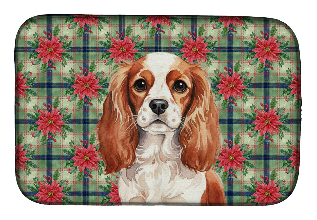 Blenheim English Toy Spaniel Christmas PoinsettIas Dish Drying Mat Absorbent Dish Drying Mat Pad for Kitchen Counter Dish Drainer Mat for Countertop, 14 x 21", Multicolor