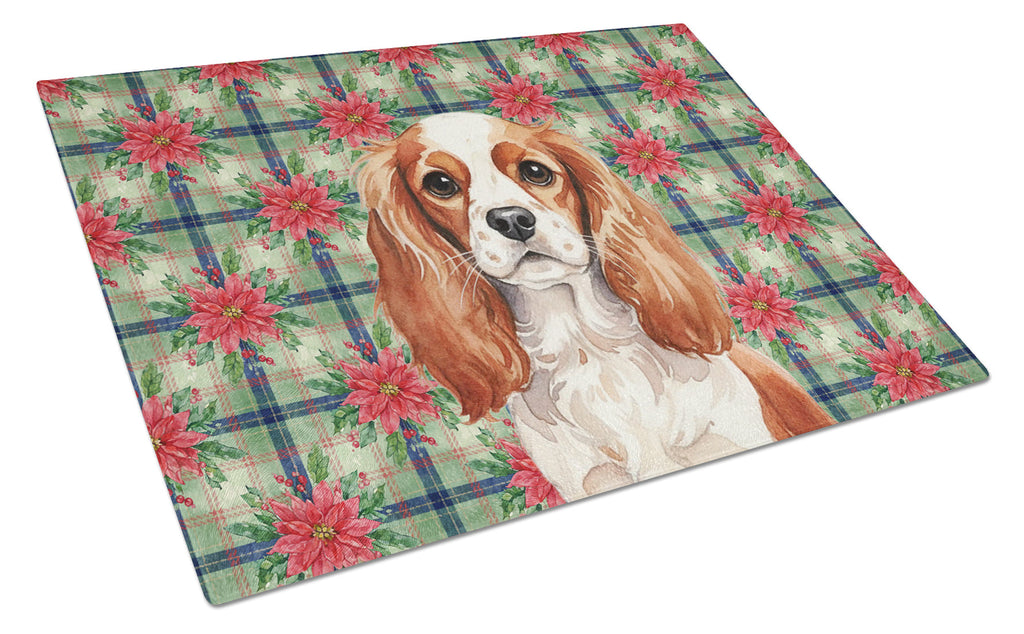 Blenheim English Toy Spaniel Christmas PoinsettIas Cutting Board Tempered Glass Kitchen Cutting Surface, Heat Resistant Chopping, Non-Slip Feet, Food Prep & Serving