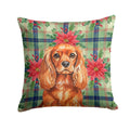 Ruby English Toy Spaniel Christmas PoinsettIas Decorative Throw Pillow 14x14 Indoor Outdoor Accent Cushion, Fabric Cover with Insert for Sofa, Bed, Porch & Living Room