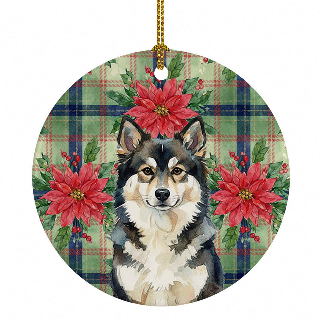 Finnish Lapphund Christmas PoinsettIas Ceramic Ornament Christmas Tree Hanging Decorations for Home Christmas Holiday, Party, Gift, 3 in, Multicolor
