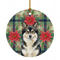 Finnish Lapphund Christmas PoinsettIas Ceramic Ornament Christmas Tree Hanging Decorations for Home Christmas Holiday, Party, Gift, 3 in, Multicolor
