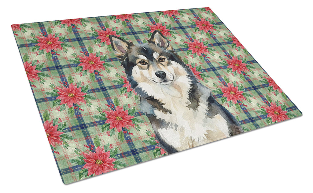 Finnish Lapphund Christmas PoinsettIas Cutting Board Tempered Glass Kitchen Cutting Surface, Heat Resistant Chopping, Non-Slip Feet, Food Prep & Serving