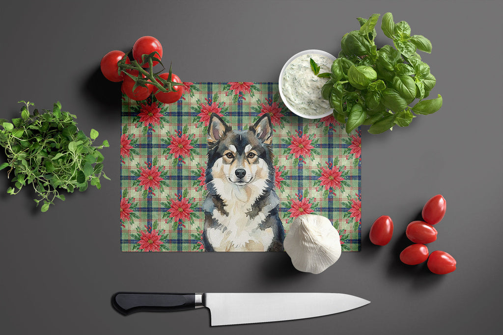 Finnish Lapphund Christmas PoinsettIas Cutting Board Tempered Glass Kitchen Cutting Surface, Heat Resistant Chopping, Non-Slip Feet, Food Prep & Serving