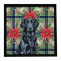 Black Flat-Coated Retriever Christmas PoinsettIas Framed Metal Print Bathroom, Kitchen, Office, Home Decor Wall Art Ready to Hang, Square, 8X8