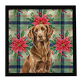 Liver Flat-Coated Retriever Christmas PoinsettIas Framed Metal Print Bathroom, Kitchen, Office, Home Decor Wall Art Ready to Hang, Square, 8X8